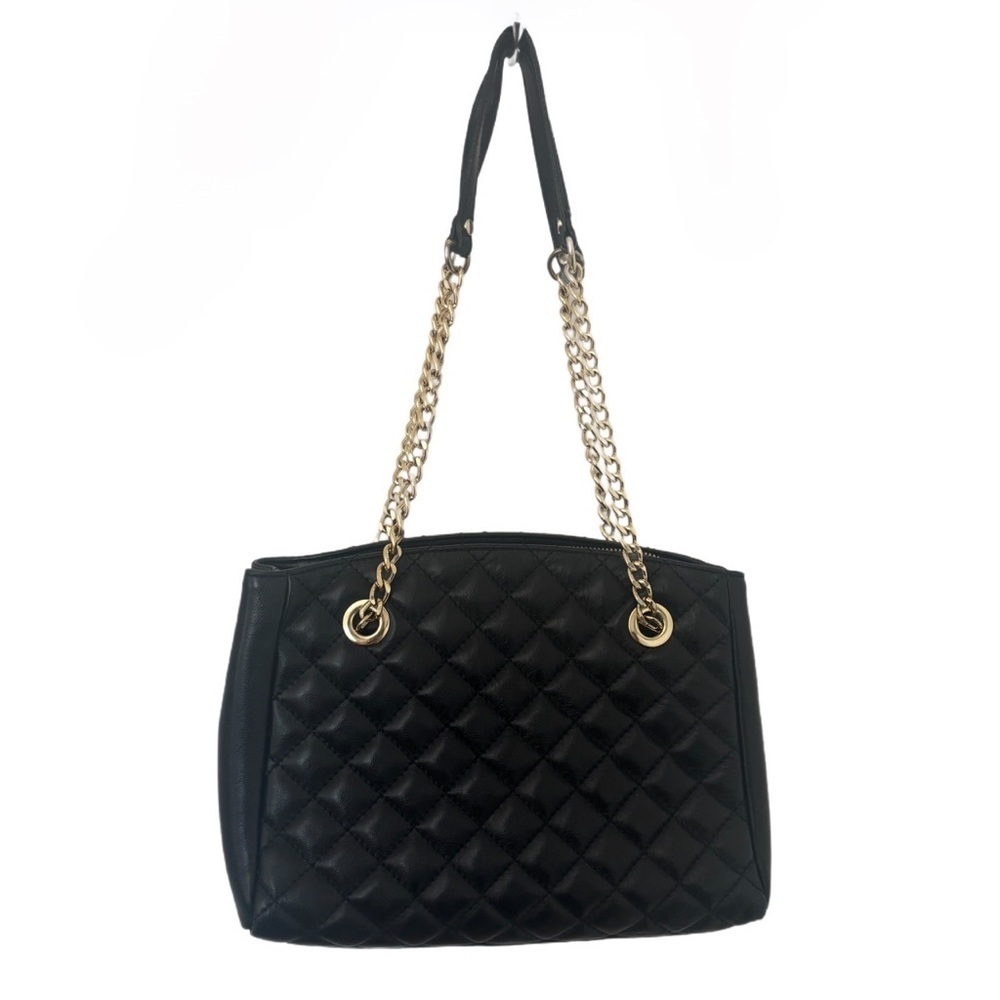 ANNA PAOLA ITALY Black Quilted‎ GENUINE Leather Bag Tote Purse